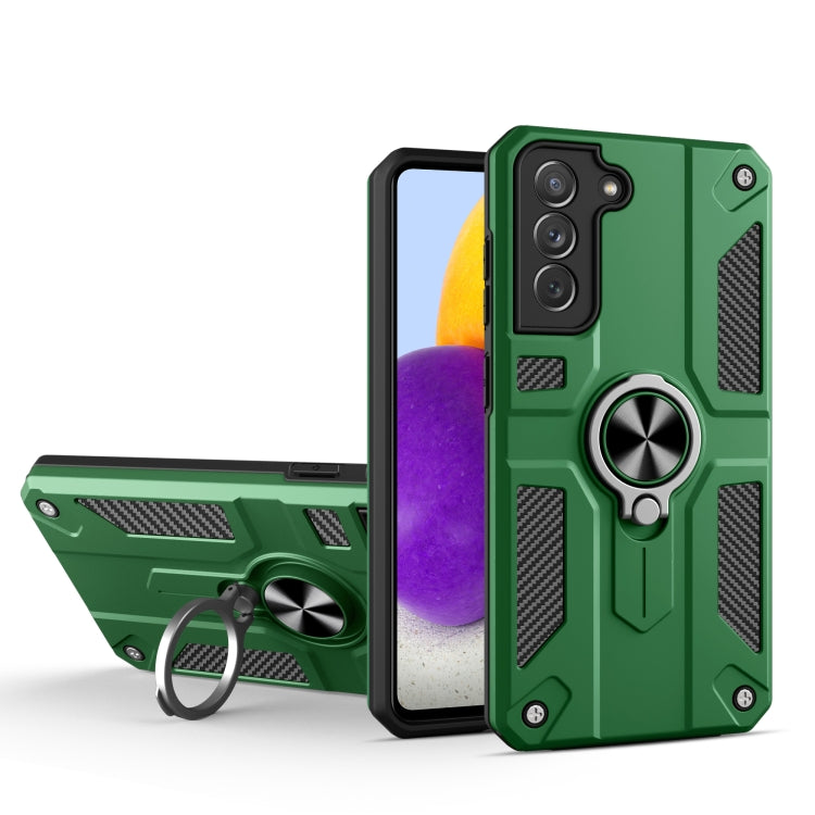 For Samsung Galaxy S21 5G Carbon Fiber Pattern PC + TPU Protective Case with Ring Holder