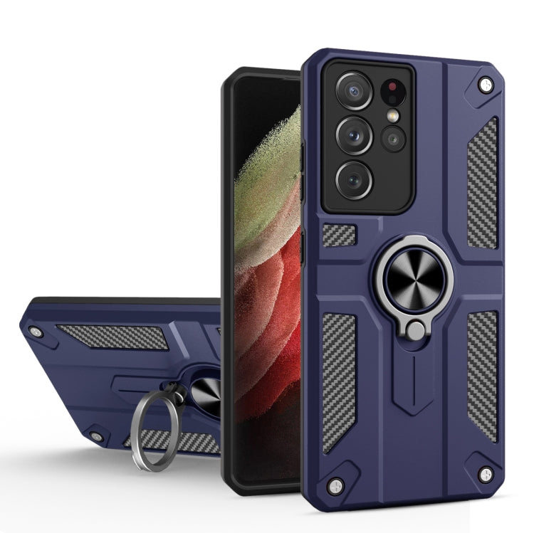 For Samsung Galaxy S21 Ultra 5G Carbon Fiber Pattern PC + TPU Protective Case with Ring Holder
