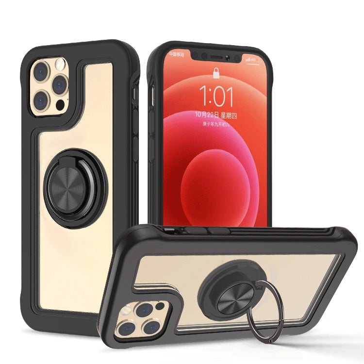 For iPhone 12 / 12 Pro Crystal PC + TPU Shockproof Case with 360 Degree Rotating Ring Holder