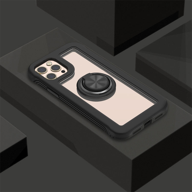For iPhone 12 / 12 Pro Crystal PC + TPU Shockproof Case with 360 Degree Rotating Ring Holder