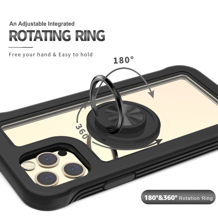 For iPhone 12 / 12 Pro Crystal PC + TPU Shockproof Case with 360 Degree Rotating Ring Holder