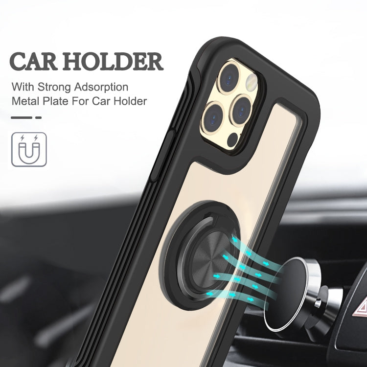 For iPhone 12 / 12 Pro Crystal PC + TPU Shockproof Case with 360 Degree Rotating Ring Holder