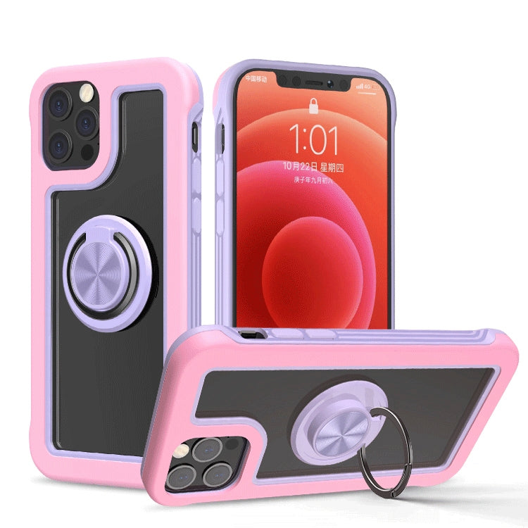 For iPhone 12 / 12 Pro Crystal PC + TPU Shockproof Case with 360 Degree Rotating Ring Holder