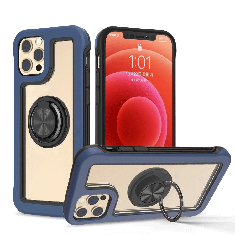 For iPhone 12 Pro Max Crystal PC + TPU Shockproof Case with 360 Degree Rotating Ring Holder