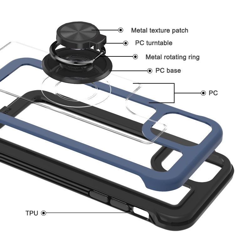 For iPhone 12 Pro Max Crystal PC + TPU Shockproof Case with 360 Degree Rotating Ring Holder