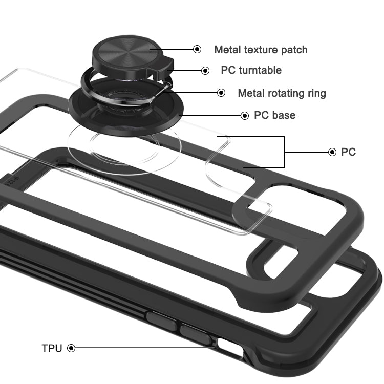 For iPhone 11 Pro Crystal PC + TPU Shockproof Case with 360 Degree Rotating Ring Holder