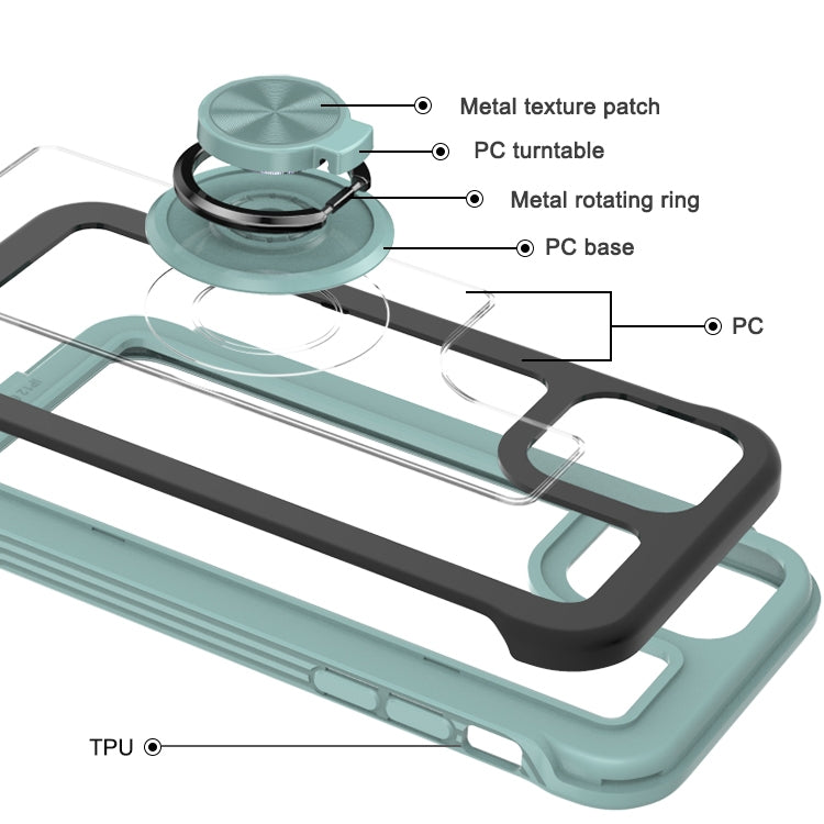 For iPhone 11 Pro Max Crystal PC + TPU Shockproof Case with 360 Degree Rotating Ring Holder