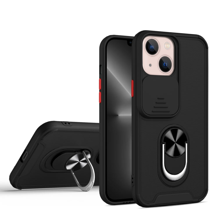 For iPhone 13 Sliding Camera Cover Design TPU + PC Magnetic Shockproof Case with Ring Holder