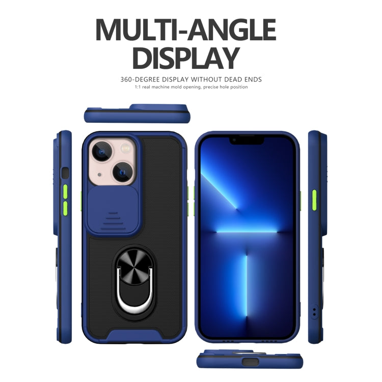 For iPhone 13 Sliding Camera Cover Design TPU + PC Magnetic Shockproof Case with Ring Holder