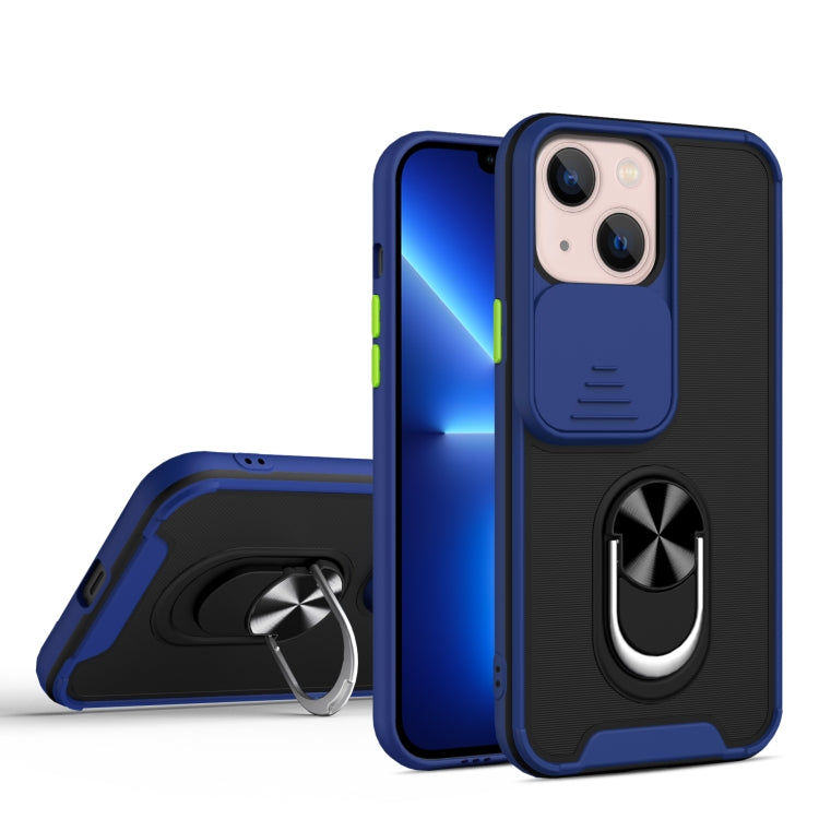 For iPhone 13 Sliding Camera Cover Design TPU + PC Magnetic Shockproof Case with Ring Holder