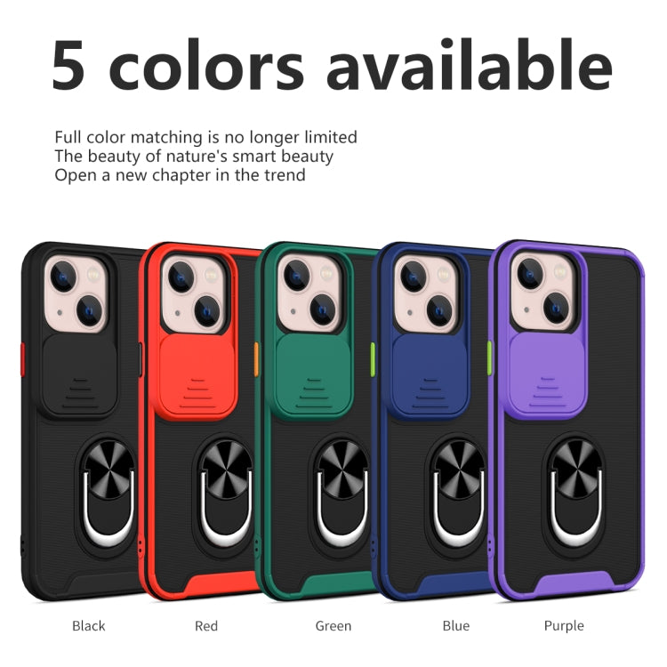 For iPhone 13 Sliding Camera Cover Design TPU + PC Magnetic Shockproof Case with Ring Holder