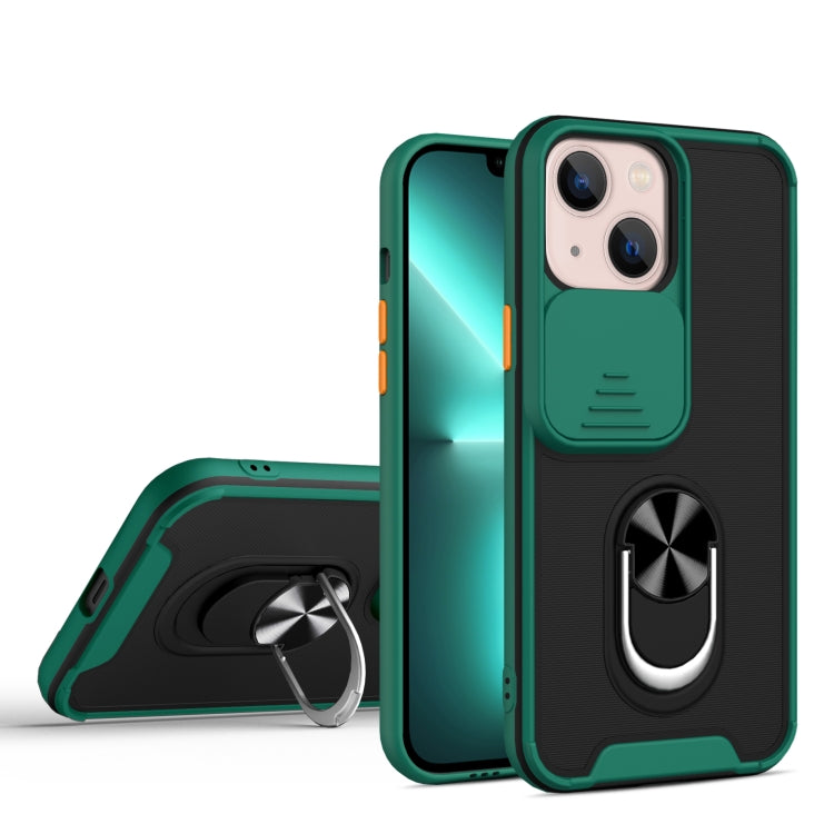 For iPhone 13 Sliding Camera Cover Design TPU + PC Magnetic Shockproof Case with Ring Holder