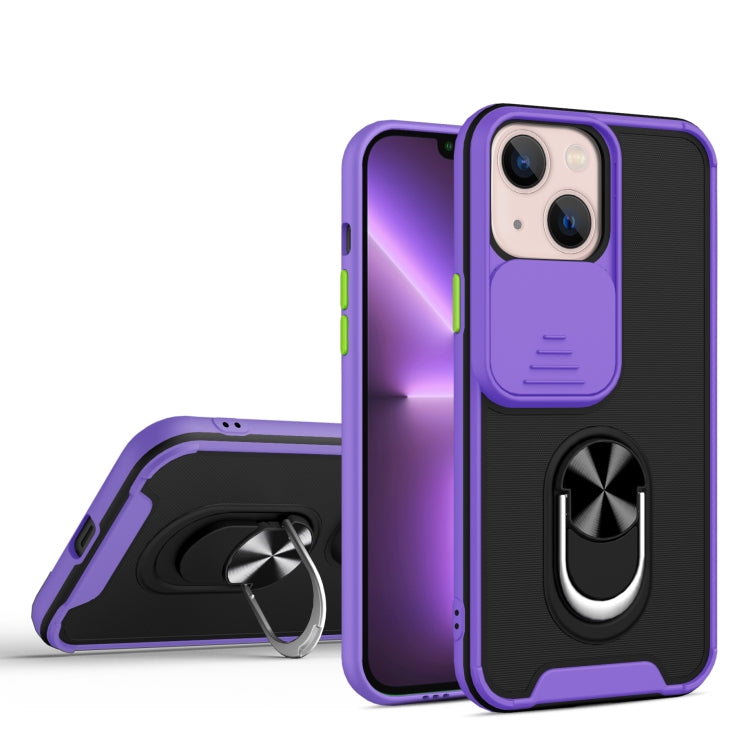For iPhone 13 Sliding Camera Cover Design TPU + PC Magnetic Shockproof Case with Ring Holder