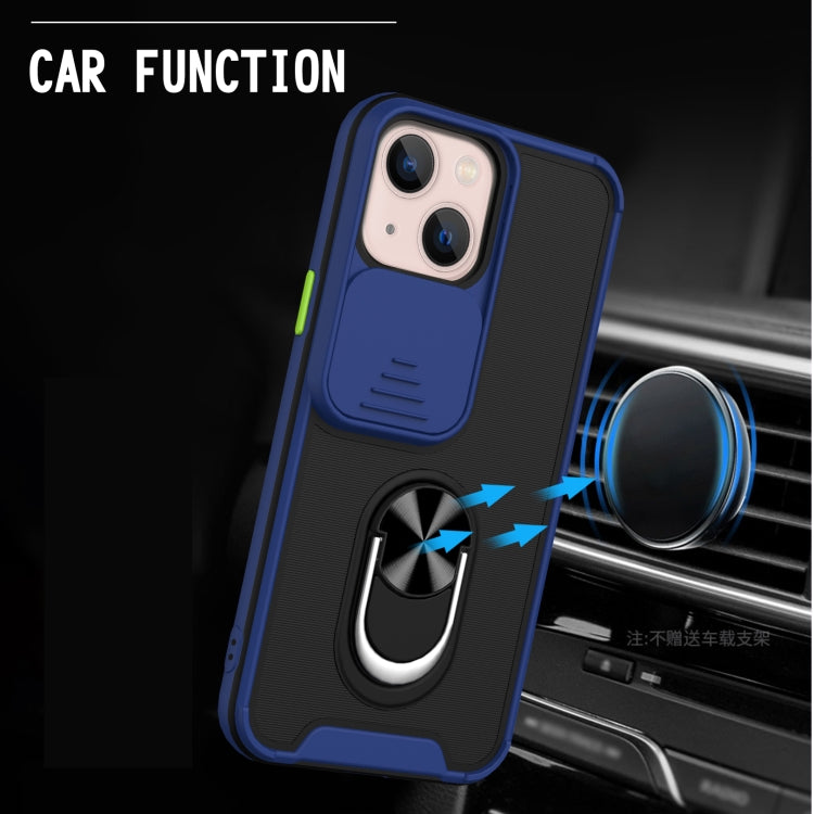 For iPhone 13 Sliding Camera Cover Design TPU + PC Magnetic Shockproof Case with Ring Holder