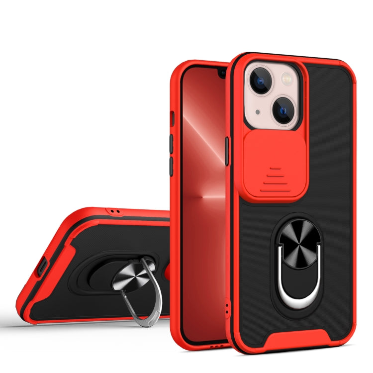 For iPhone 13 Sliding Camera Cover Design TPU + PC Magnetic Shockproof Case with Ring Holder