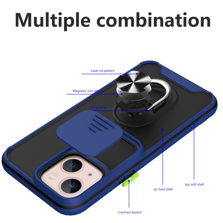 For iPhone 13 Sliding Camera Cover Design TPU + PC Magnetic Shockproof Case with Ring Holder