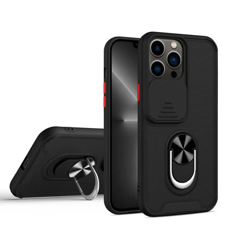 For iPhone 13 Pro Sliding Camera Cover Design TPU + PC Magnetic Shockproof Case with Ring Holder