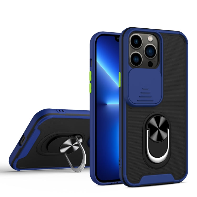 For iPhone 13 Pro Sliding Camera Cover Design TPU + PC Magnetic Shockproof Case with Ring Holder