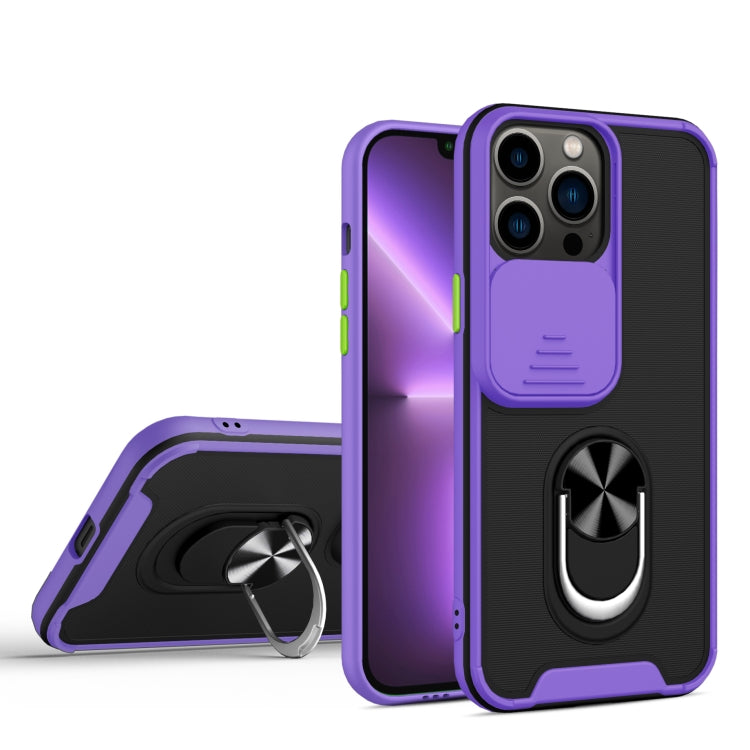 For iPhone 13 Pro Sliding Camera Cover Design TPU + PC Magnetic Shockproof Case with Ring Holder