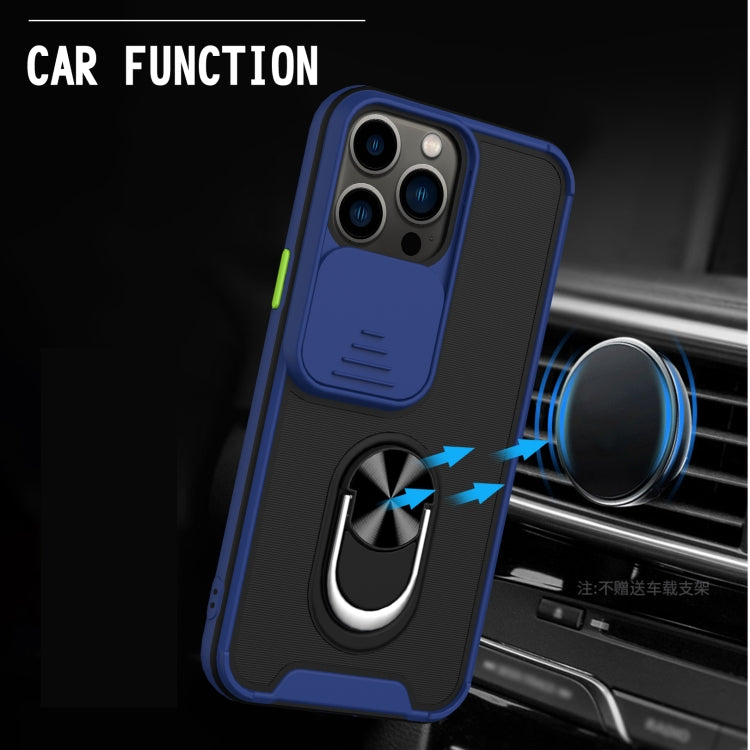 For iPhone 13 Pro Sliding Camera Cover Design TPU + PC Magnetic Shockproof Case with Ring Holder