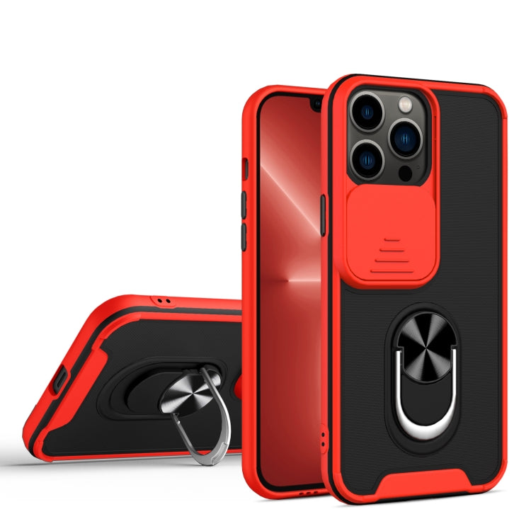 For iPhone 13 Pro Sliding Camera Cover Design TPU + PC Magnetic Shockproof Case with Ring Holder
