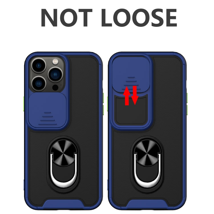 For iPhone 13 Pro Max Sliding Camera Cover Design TPU + PC Magnetic Shockproof Case with Ring Holder
