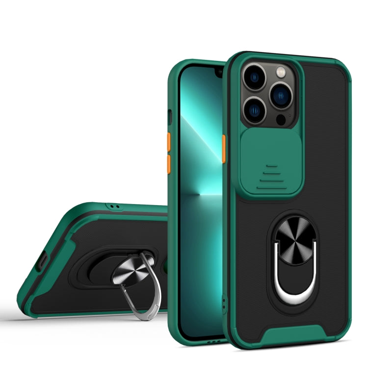 For iPhone 13 Pro Max Sliding Camera Cover Design TPU + PC Magnetic Shockproof Case with Ring Holder