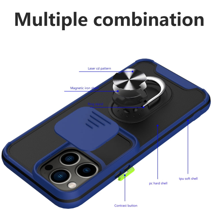 For iPhone 13 Pro Max Sliding Camera Cover Design TPU + PC Magnetic Shockproof Case with Ring Holder