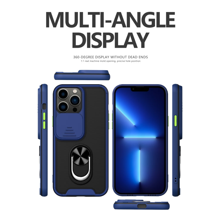 For iPhone 13 Pro Max Sliding Camera Cover Design TPU + PC Magnetic Shockproof Case with Ring Holder