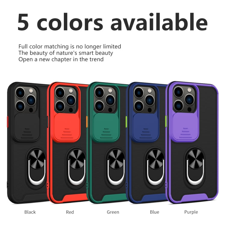 For iPhone 13 Pro Max Sliding Camera Cover Design TPU + PC Magnetic Shockproof Case with Ring Holder
