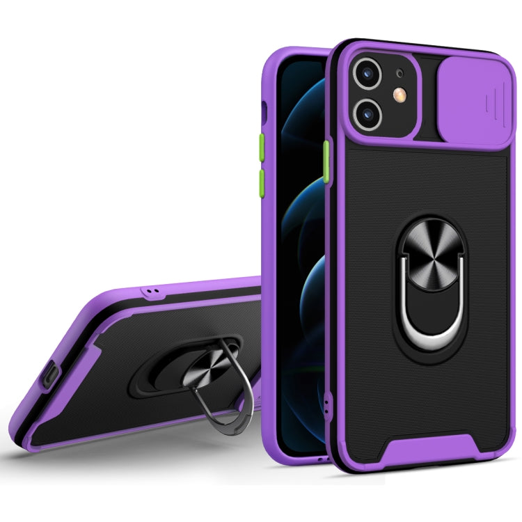 For iPhone 12 Sliding Camera Cover Design TPU + PC Magnetic Shockproof Case with Ring Holder