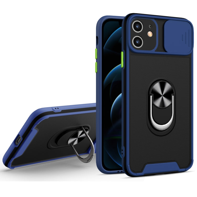 For iPhone 11 Sliding Camera Cover Design TPU + PC Magnetic Shockproof Case with Ring Holder