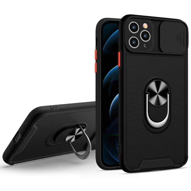 For iPhone 11 Pro Sliding Camera Cover Design TPU + PC Magnetic Shockproof Case with Ring Holder