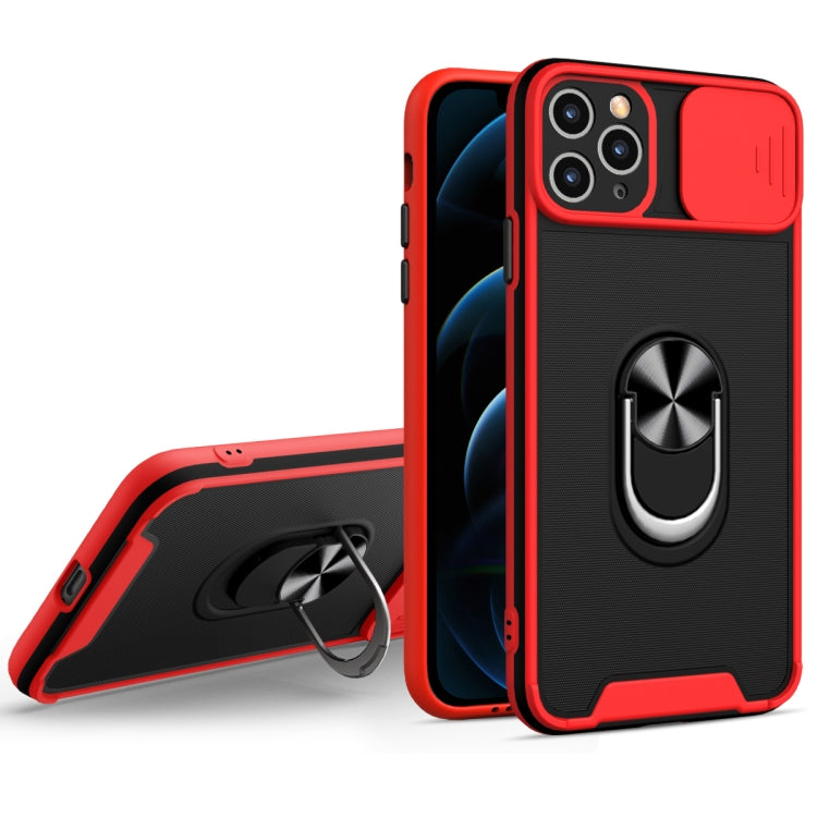 For iPhone 11 Pro Sliding Camera Cover Design TPU + PC Magnetic Shockproof Case with Ring Holder