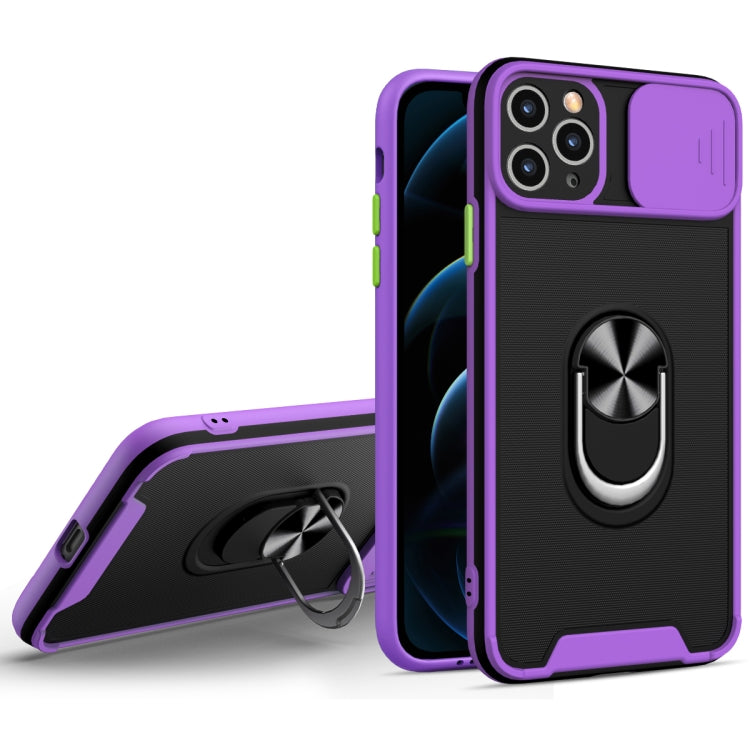 For iPhone 11 Pro Max Sliding Camera Cover Design TPU + PC Magnetic Shockproof Case with Ring Holder