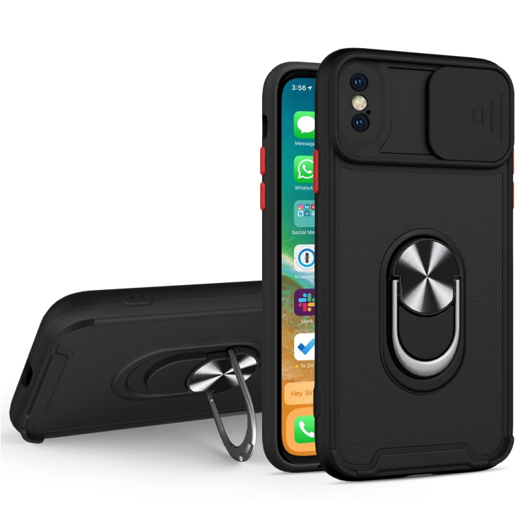 For iPhone X / XS Sliding Camera Cover Design TPU + PC Magnetic Shockproof Case with Ring Holder