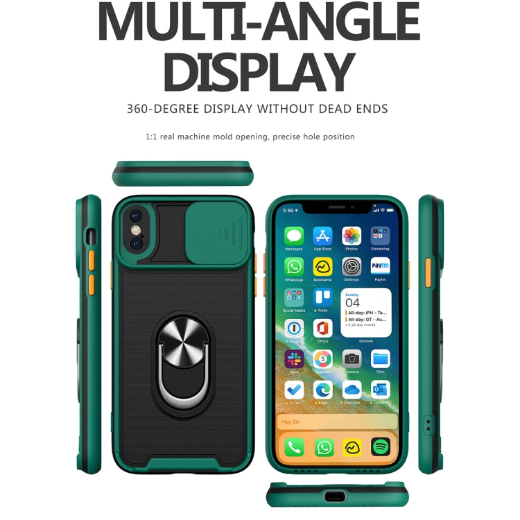 For iPhone X / XS Sliding Camera Cover Design TPU + PC Magnetic Shockproof Case with Ring Holder