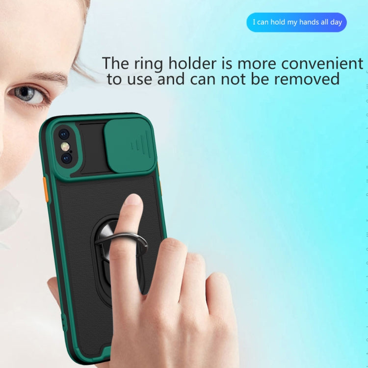 For iPhone X / XS Sliding Camera Cover Design TPU + PC Magnetic Shockproof Case with Ring Holder