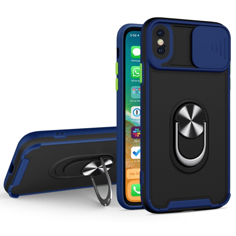 For iPhone X / XS Sliding Camera Cover Design TPU + PC Magnetic Shockproof Case with Ring Holder