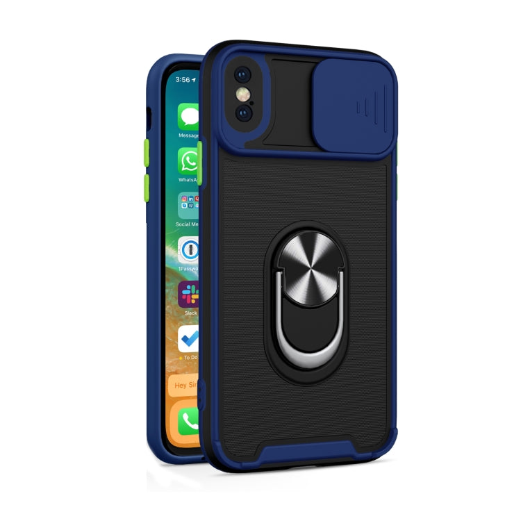For iPhone X / XS Sliding Camera Cover Design TPU + PC Magnetic Shockproof Case with Ring Holder