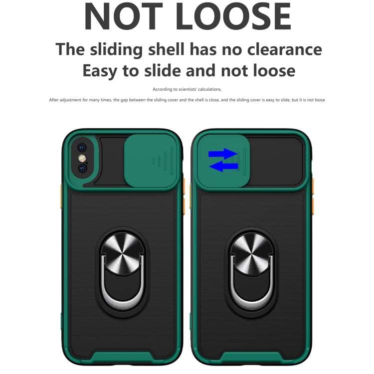 For iPhone X / XS Sliding Camera Cover Design TPU + PC Magnetic Shockproof Case with Ring Holder