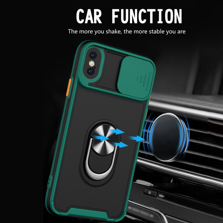 For iPhone X / XS Sliding Camera Cover Design TPU + PC Magnetic Shockproof Case with Ring Holder