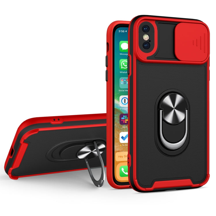 For iPhone X / XS Sliding Camera Cover Design TPU + PC Magnetic Shockproof Case with Ring Holder