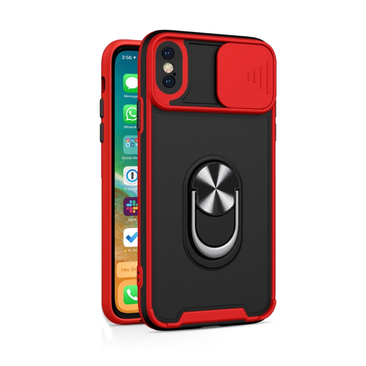 For iPhone X / XS Sliding Camera Cover Design TPU + PC Magnetic Shockproof Case with Ring Holder