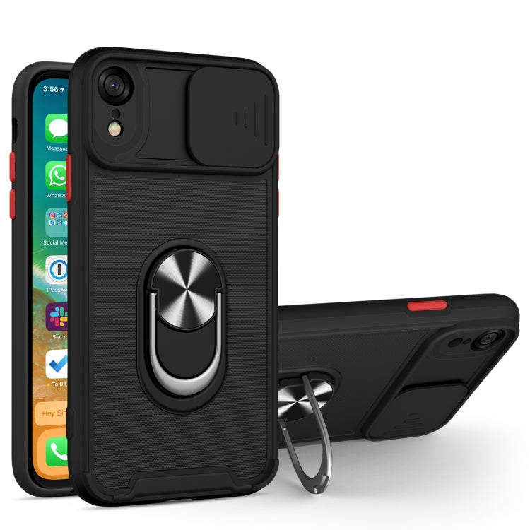 For iPhone XR Sliding Camera Cover Design TPU + PC Magnetic Shockproof Case with Ring Holder