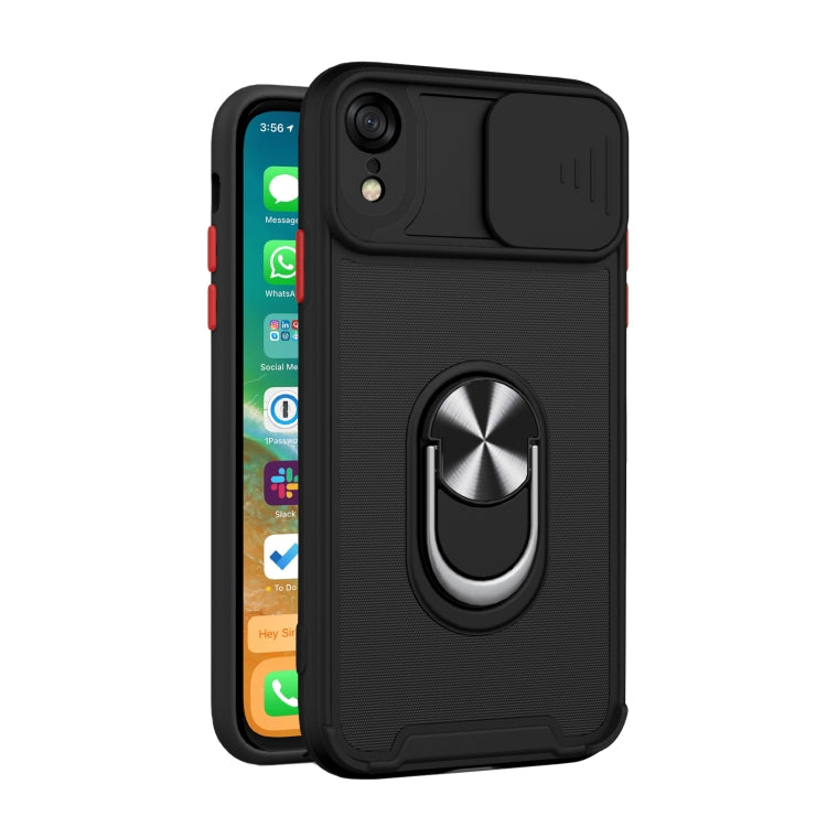 For iPhone XR Sliding Camera Cover Design TPU + PC Magnetic Shockproof Case with Ring Holder