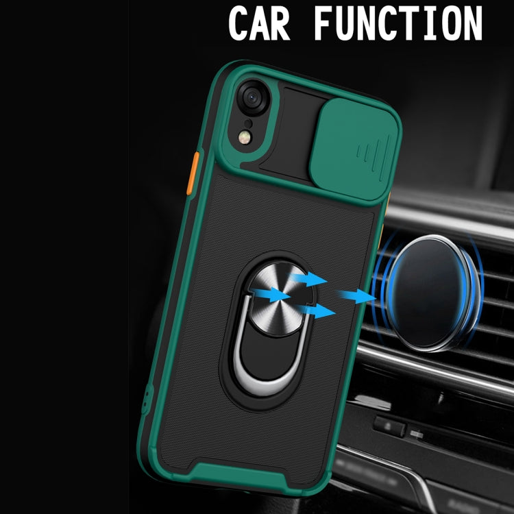 For iPhone XR Sliding Camera Cover Design TPU + PC Magnetic Shockproof Case with Ring Holder