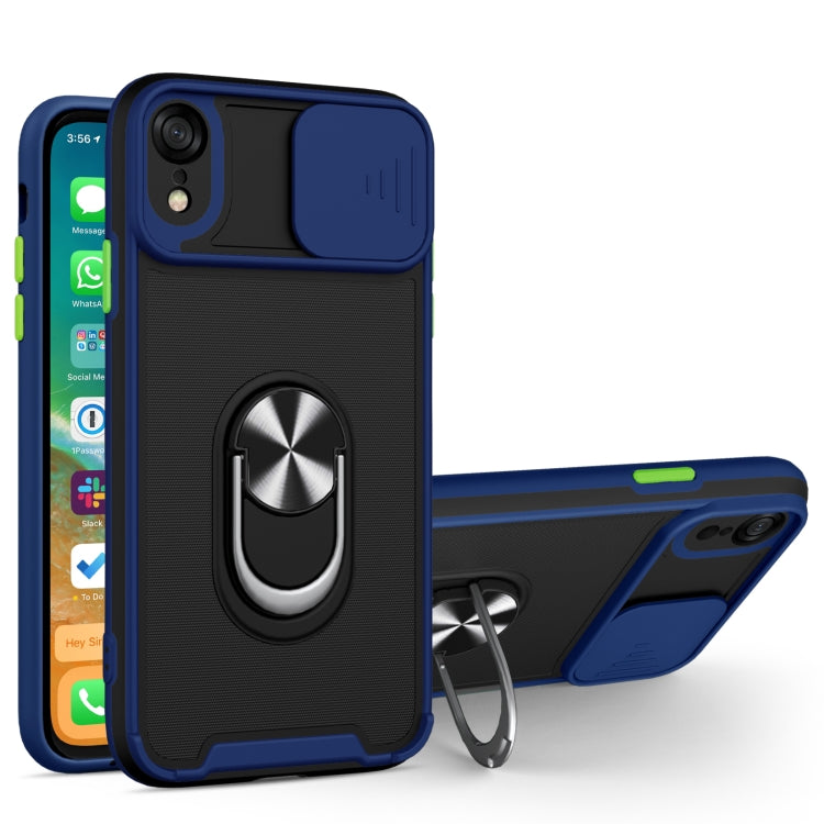 For iPhone XR Sliding Camera Cover Design TPU + PC Magnetic Shockproof Case with Ring Holder
