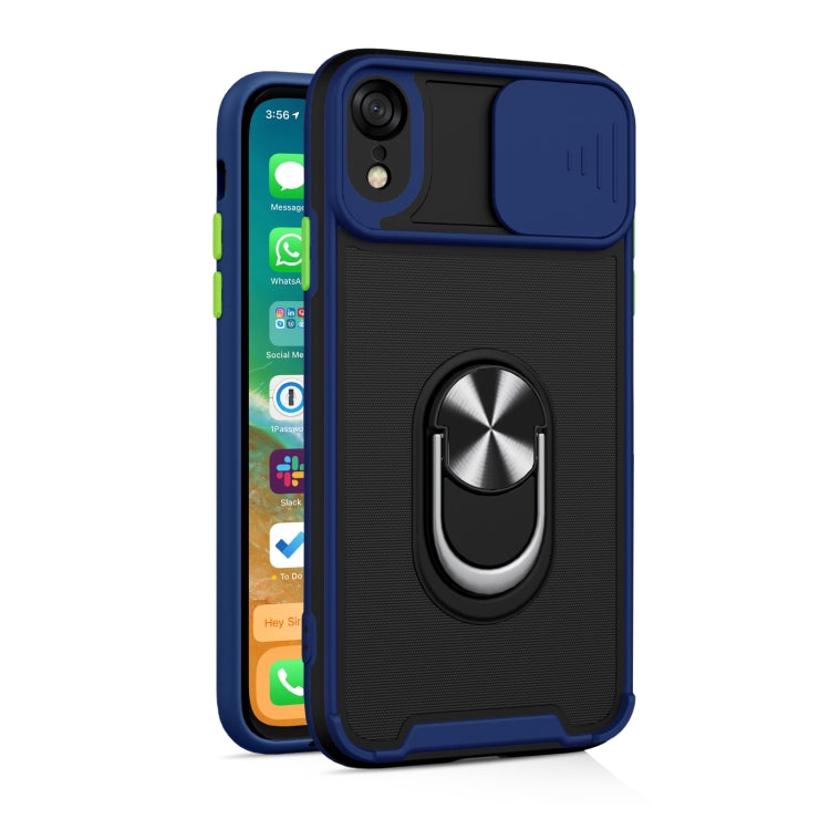 For iPhone XR Sliding Camera Cover Design TPU + PC Magnetic Shockproof Case with Ring Holder