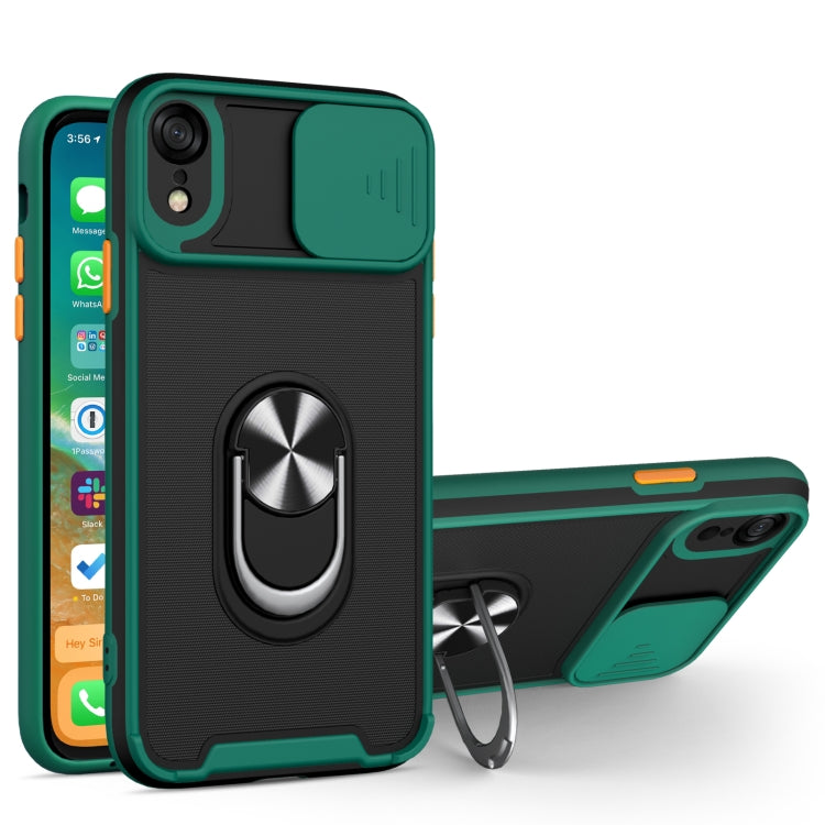 For iPhone XR Sliding Camera Cover Design TPU + PC Magnetic Shockproof Case with Ring Holder